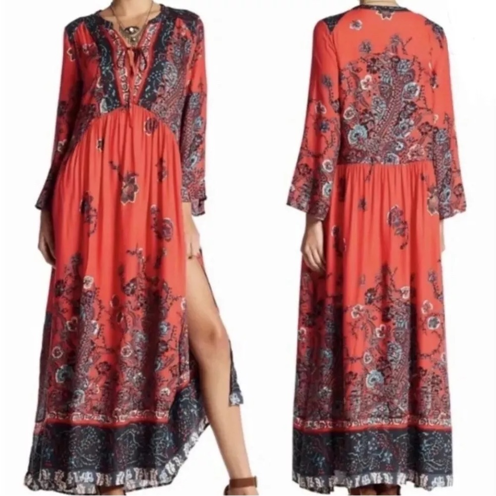 Free People Red Floral Boho Maxi Dress